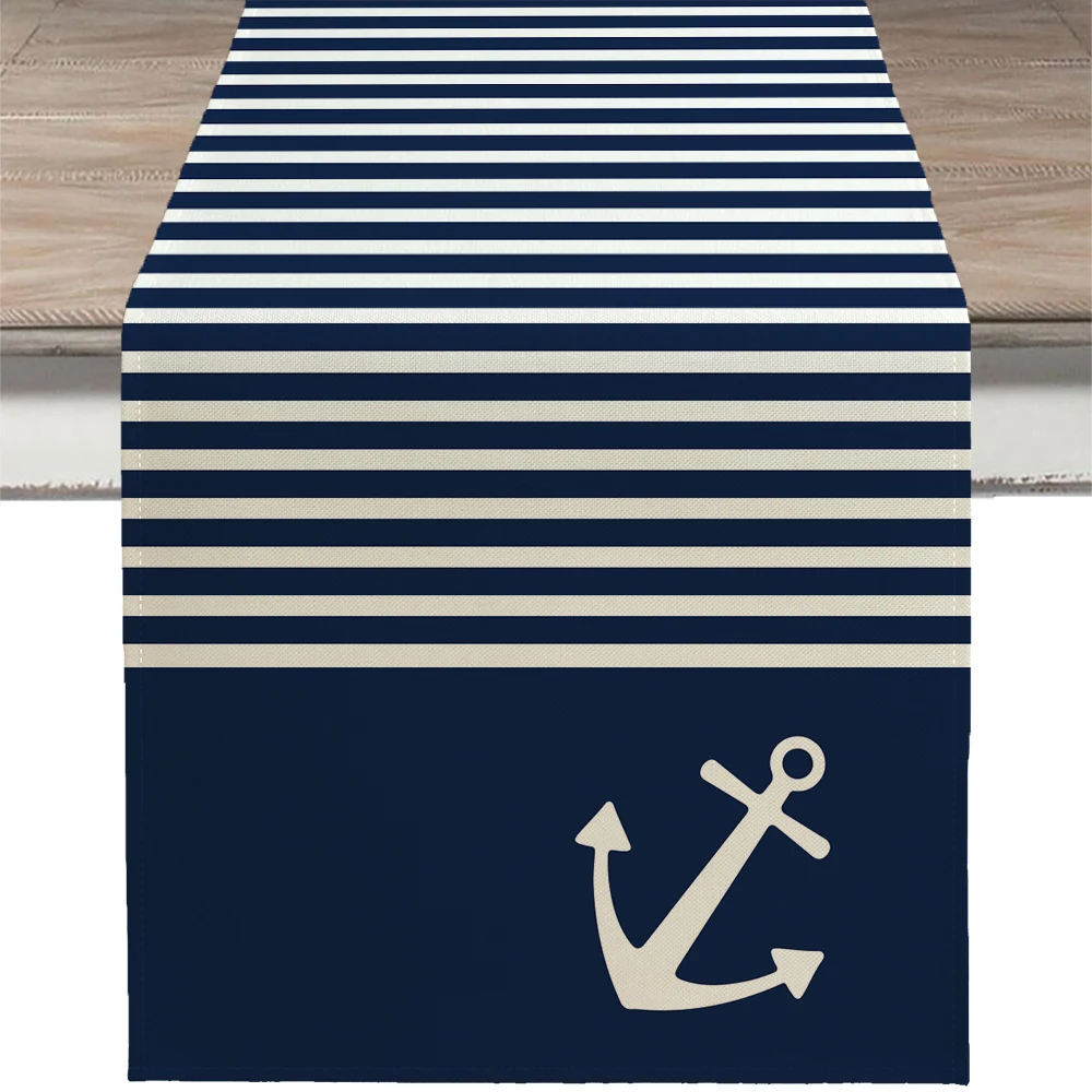 Nautical Table Runner with Anchor Compass Design for Coastal Dining Decor