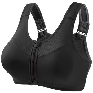 Plus Size High Support Front Zipper Sports Bra with Adjustable Racerback
