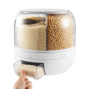 Premium 6 Grid Rice Dispenser & Food Storage Container 360° Rotating Kitchen Organizer with Lid