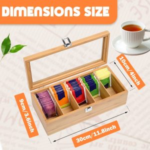 Premium Bamboo Tea Bag Storage Box & Multi-Compartment Packet Organizer