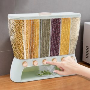 Premium Grid Bulk Rice Storage Container & Dry Food Dispenser for Kitchen Organization
