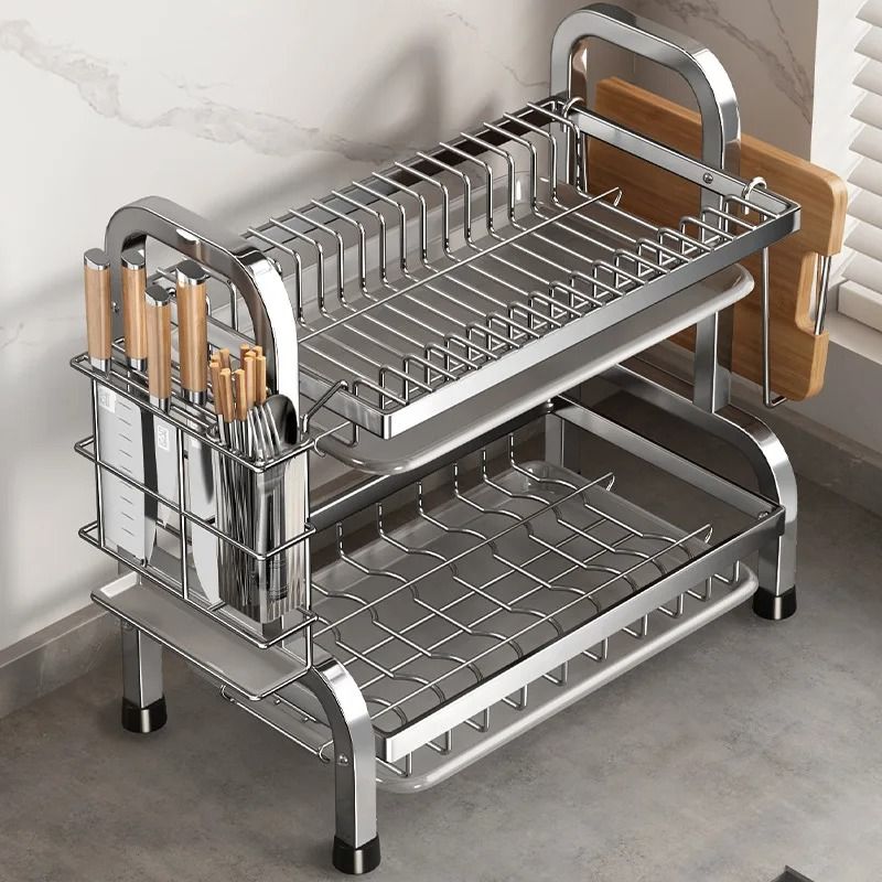 Premium Large Rust-Proof Dish Drying Rack with Compact Drainboard Set