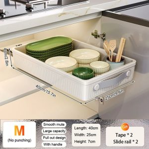 Pull-Out Cabinet Organizer Tray - Slide-Out Kitchen Storage Shelf with Rails