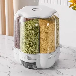 Rotating Rice Dispenser and Large Capacity Grain Storage Container