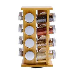 Rotating Wooden Condiment Rack and Multi Layer Spice Organizer