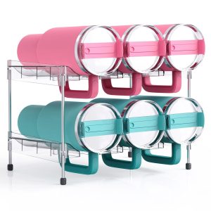 Stackable Clear Water Bottle Organizer and Modular Tumbler Storage Rack