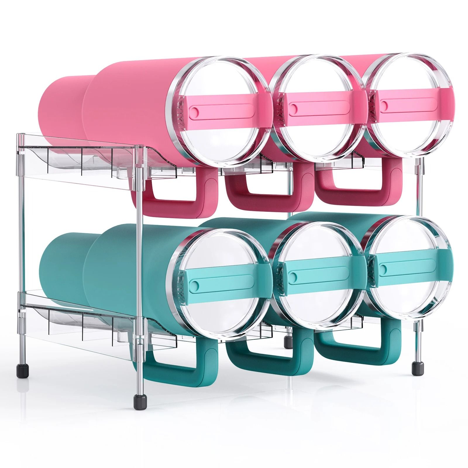 Stackable Clear Water Bottle Organizer and Modular Tumbler Storage Rack
