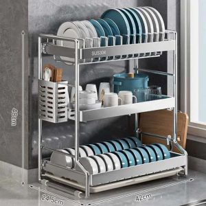 Stainless Steel Over-Sink Dish Drying Rack & Kitchen Storage Organizer