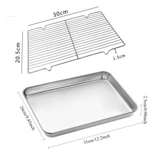 Stainless Steel Rectangular Cooling Rack, Baking Tray Set, BBQ Safe Small Grill, Grilling Tools