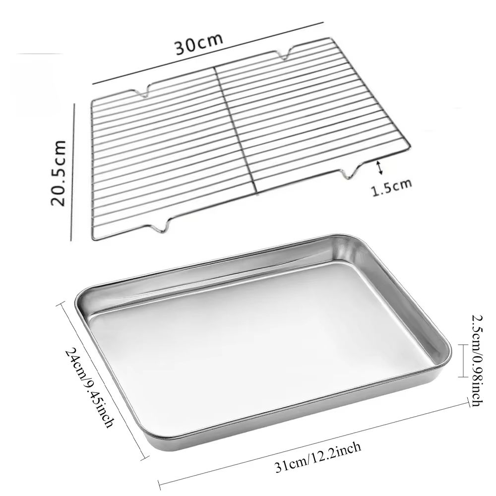 Stainless Steel Rectangular Cooling Rack, Baking Tray Set, BBQ Safe Small Grill, Grilling Tools