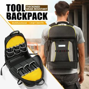 Tool Storage Backpack - High-Capacity Multi-Pocket Organizer with Waterproof Molded Base
