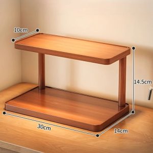 Two Tier Wooden Storage Rack Kitchen Countertop Spice Organizer