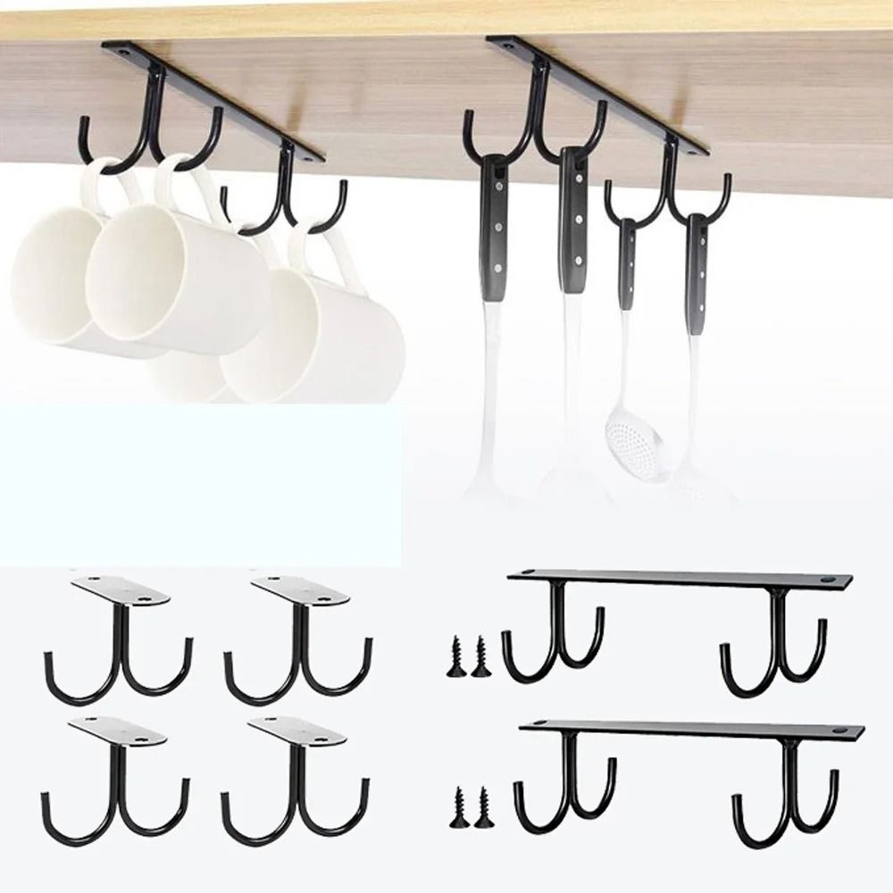Under Cabinet Coffee Cup Holder Rack with Hanging Hooks