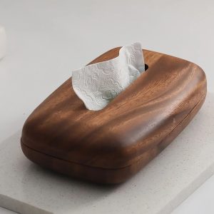 Walnut Wood Tissue Box Cover Holder with Modern Rectangular Removable Lid