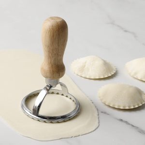 Wooden Handle Ravioli Cutter & Pasta Maker Tool for Homemade Ravioli, Cookies and Pastry
