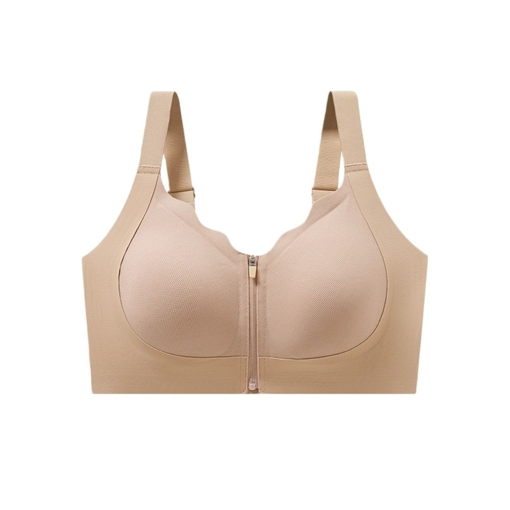 Adjustable Front Zipper Wireless Bra with Seamless Push Up Support