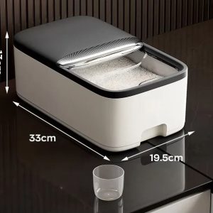 Large Grain Storage Container with Measuring Cup for Rice and Dry Foods