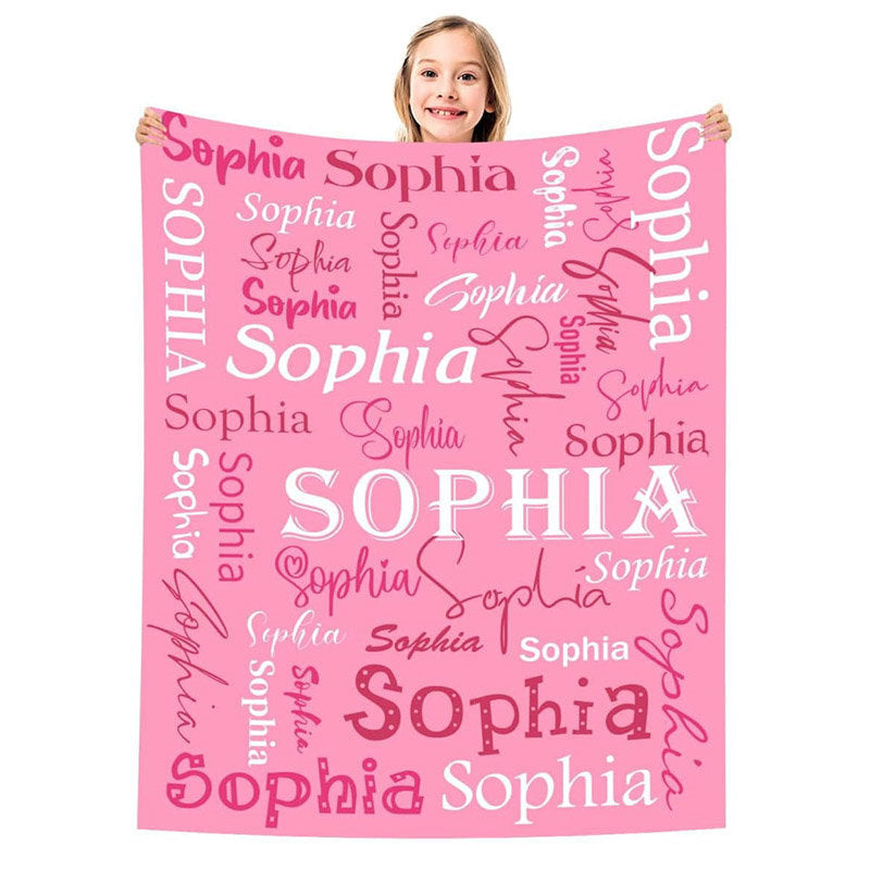 Pink White Text Typeface Personalized Name Blanket - Aperturee