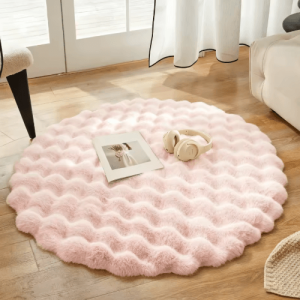 Round Fluffy Faux Rabbit Fur Rug - Bubble Velvet Soft Plush Carpet for Cozy Home Decor