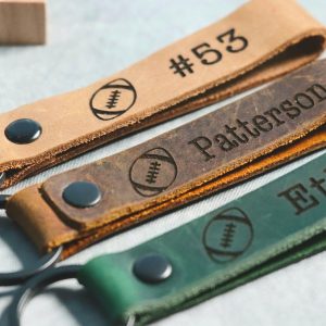 SLIM Football Personalized Keychain / Keyring / bag Tag / Name Tag - Leather Keychain