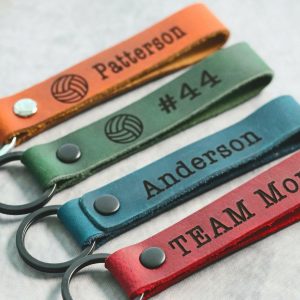 SLIM Volleyball Personalized Keychain / Keyring / bag Tag / Name Tag - Leather Keychain