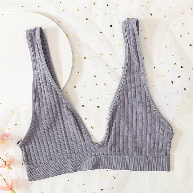 Seamless Deep V-Neck Ribbed Push-Up Bralette