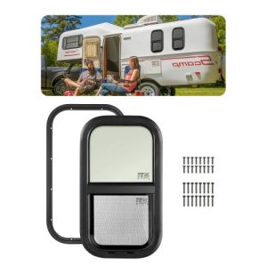 VEVOR Vertical RV Window, 12" W x 22" H Tinted Sliding RV Window with Net Screen & Trim Ring, Fit 15/16" - 1 3/4" Thickness Wall, RV Window Replacement for Teardrop Cargo Trailer Camper, DOT Approved