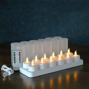 12 Pack Remote Rechargeable LED Tea Lights Flameless Electric Candles Set