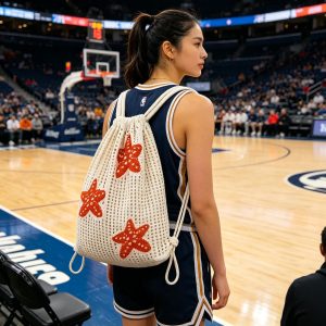 Beige Starfish Embroidery Mesh Sports Backpack