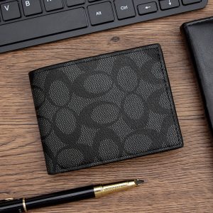 Embossed Compact Mens Bifold Wallet with Coin Pocket and Multi Card Slots