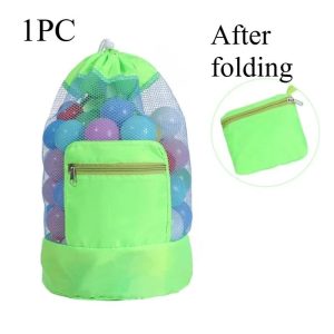 Foldable Mesh Beach Toy Bag Drawstring Travel Storage Backpack