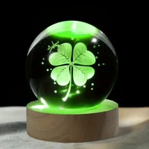Four Leaf Clover Crystal Ball with LED Light Base Home Decoration Gift