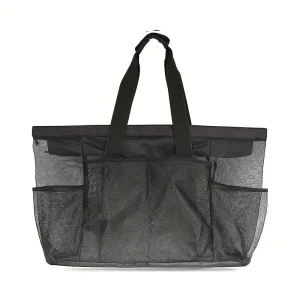 Large Mesh Beach Tote Bag with Zipper Pockets for Family Trips