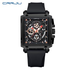 Luxury Rectangular Hollow Design Sports Watch with Chronograph Auto Date Quartz Movement