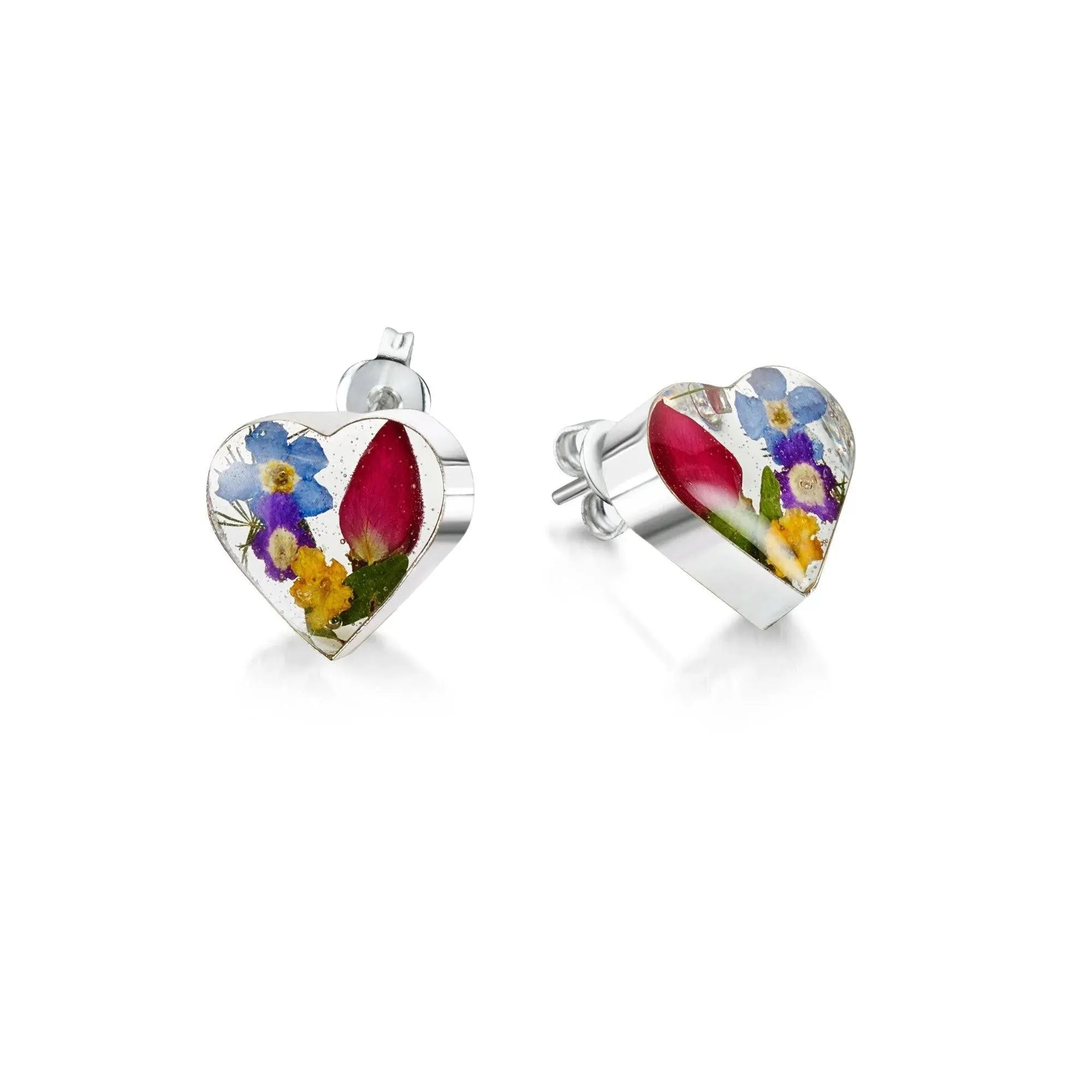 Mixed Flower Heart Stud Earrings