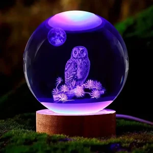 Owl Crystal Ball Night Light Color Laser Engraved Home Decor Gift