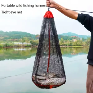 Portable Fishing Net with Drawstring Encrypted Mesh Fish Bag Fishing Collection Bag Login Net