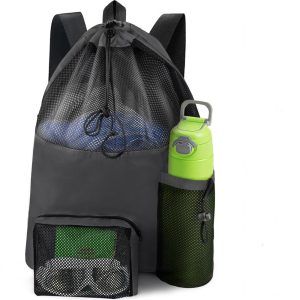 Quick Dry Mesh Swim Bag with Wet Pocket Waterproof Drawstring Beach Backpack