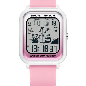 Rectangular Digital Sports Watch with LED Display and Multifunction Timing