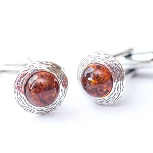 Round Textured Frame Amber Cufflinks