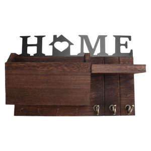 Rustic Wall Key Holder Wooden Key Rack with Mail Organizer & Entryway Storage Shelf