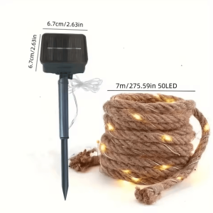 50 LED Solar Hemp Rope String Lights - 8 Mode Outdoor Fairy Lights
