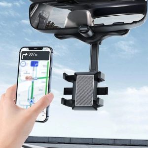 Adjustable Car Rear View Mirror Mount for Mobile Phone, GPS, Universal Rotation, Angle, One-Hand Operation