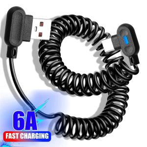 Fast Charging USB C Cable Elbow Data Cord High Speed Data Transfer Cable PD Retractable Spring Charger