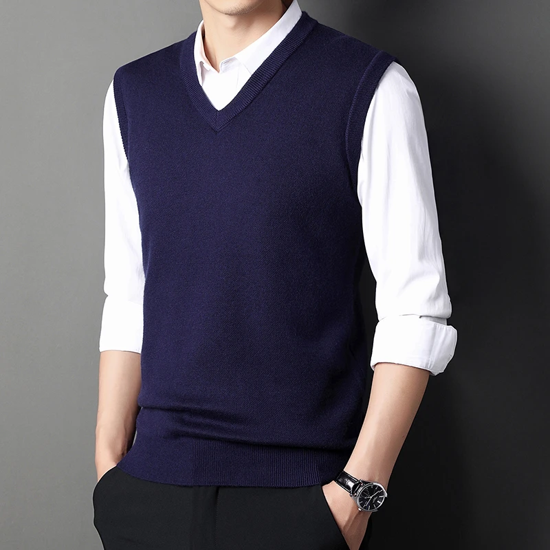 Men's V Neck Sweater Vest Solid Sleeveless Knit Pullover