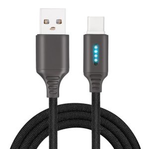 Smart USB C Charging Cable with Auto Power Off LED Braided Type C Data Cable