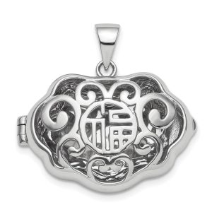 Sterling Silver Rhodium-Plate Chinese Symbol For Blessing Good Fortune Pend