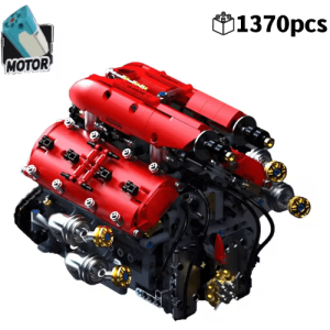 Technical V8 Engine Building Block Set with Electric Motor - 1370PCS