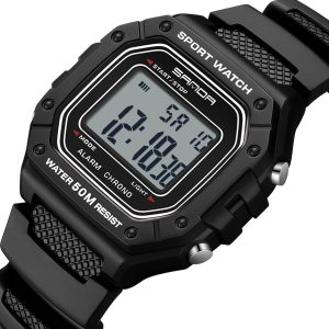 Waterproof Digital Sports Watch for Men with Rectangle LED Display