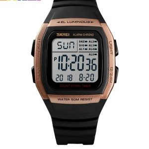 Waterproof Digital Sports Watch with Dual Time and Countdown Timer